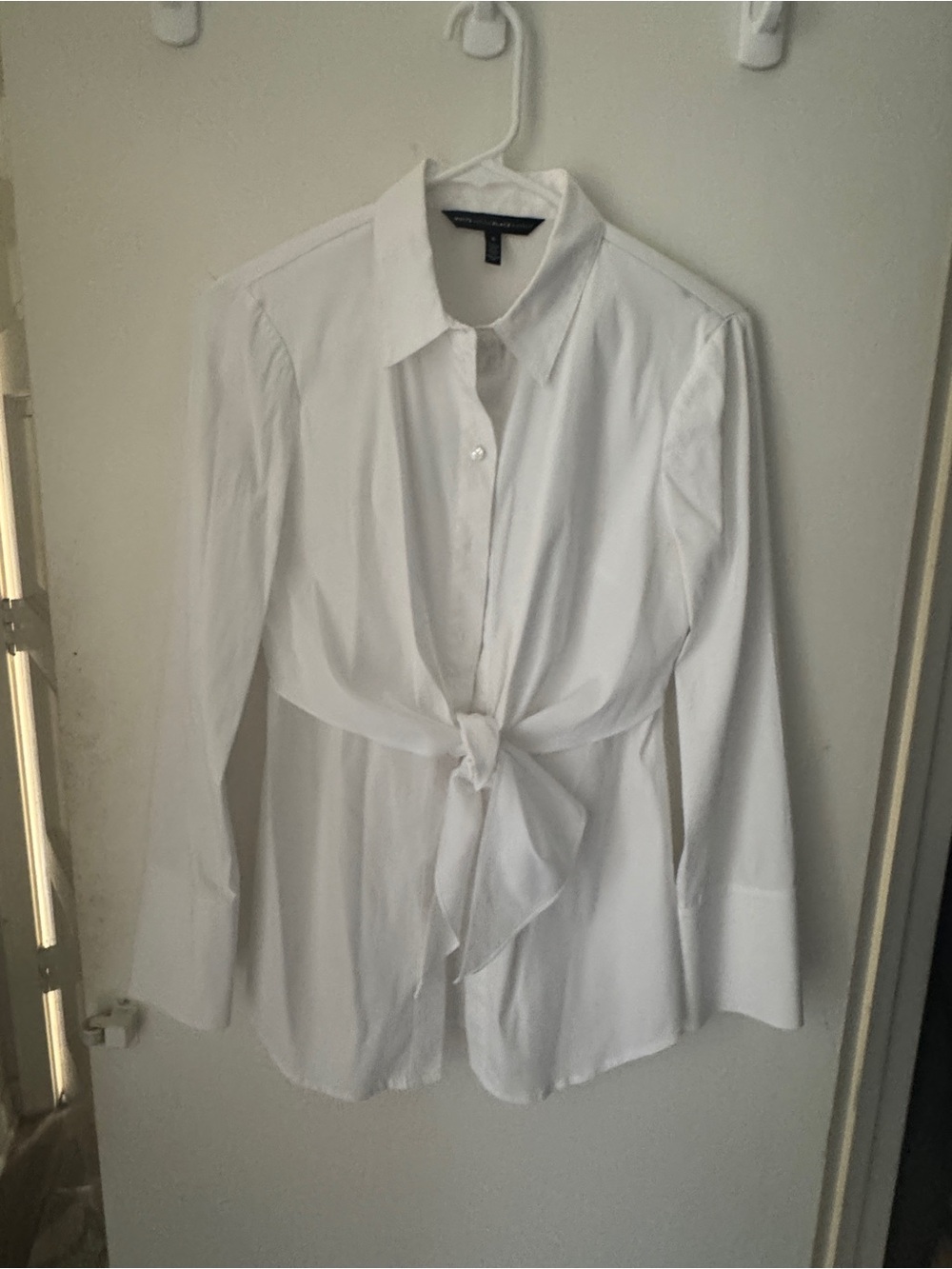 White House Black Market White Tie-Front Button Down Shirt